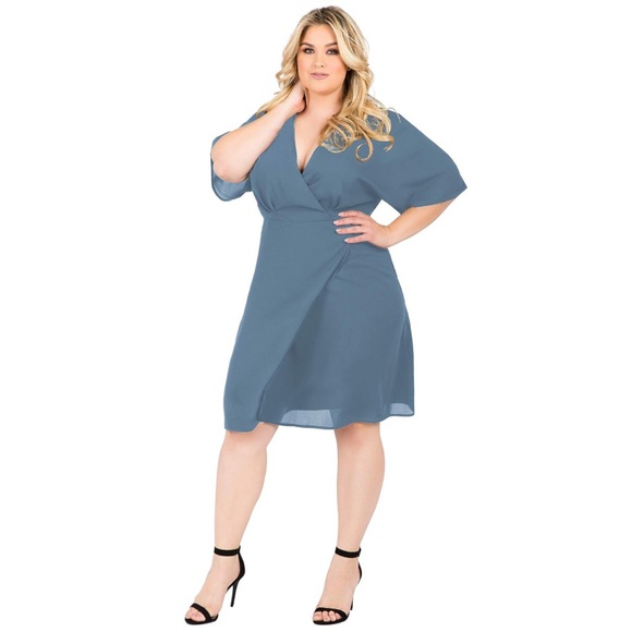 NEW Standards & Practices V-Neck Kimono Wrap Dress in Slate Blue, Size 1X NWOT - Picture 1 of 12